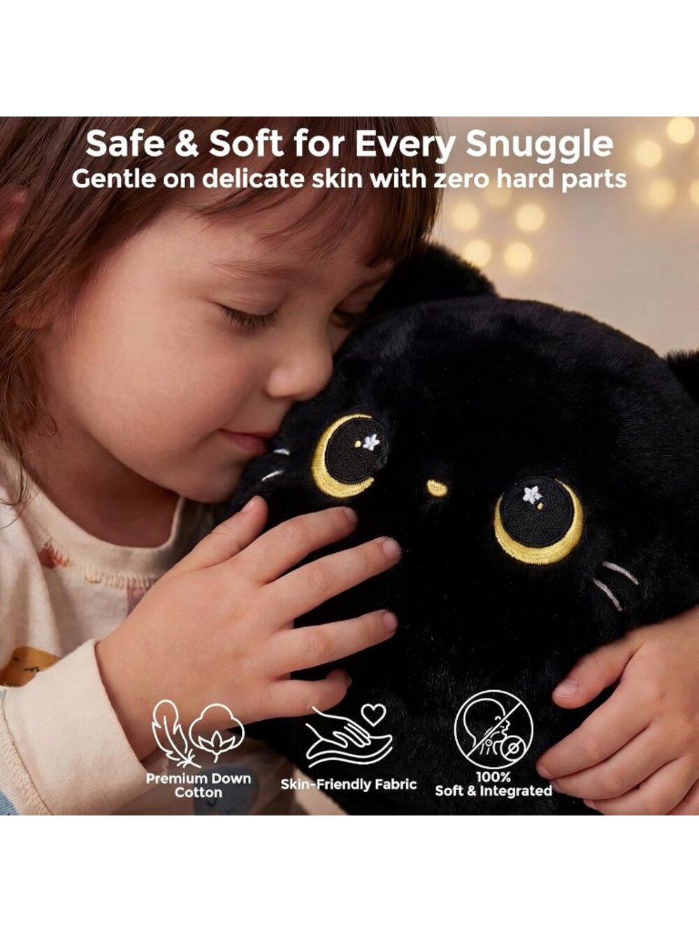 Black Cat Plush Pillow 13" Cute Squishy Huggable Stuffed Animal Desk Decor - Picture 6 of 6